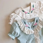 韩版童装夏季刺绣花朵翻领，娃娃衫女童，可爱短袖纯棉衬衫儿童上衣