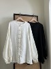日系中式清冷感全亚麻，盘扣衬衣初秋灯笼袖外套长袖，上衣胸160长70