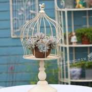 法式乡村做旧鸟笼架 欧式铁艺复古鸟笼 花园装饰 烛台 庭院摆设