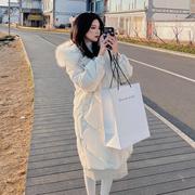 长款米2024大加厚棉衣外套，韩版女中冬季棉袄毛领羽绒棉服白色