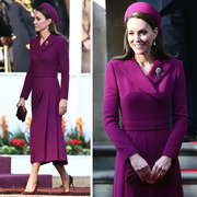 王妃同款2023春装高端气质玫红收腰压褶西装连衣裙通勤高级感