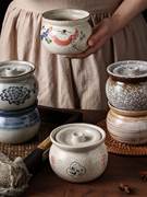 日式复古陶瓷家用盅隔水炖汤盅炖盅粗陶汤罐瓦罐陶罐小炖罐碗罐灌