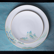 新中式国风山水餐盘餐具套装饭碗陶瓷家用汤碗碟勺面碗单个菜盘子