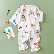 夏装宝宝棉绸开衫套装婴儿家居服人造棉睡衣儿童绵绸婴幼儿空调服