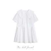 白色娃娃领短袖连衣裙女夏季法式甜美收腰显字长裙l5226106a