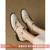 Kmeizu凉鞋女夏季3.5cm粗跟雕花T字扣带镂空小皮鞋中跟玛丽珍单鞋