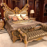 欧式豪华双人床实木雕花大床别墅宫廷奢华真皮双人床婚床高端家具