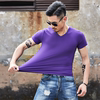 男士t恤短袖夏季男装纯色V领半袖紫色衣服大码9.9元工服定制logo