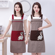 韩版女士时尚细纱棉布，围裙家用厨房，做饭洋气格子透气背带围腰