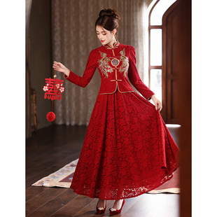 新中式敬酒服新娘秀禾服婚服红色，套装旗袍嫁衣中国风冬季订婚礼服