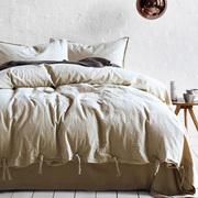 无印良品日式纯色亚麻四件套 复古风棉麻被套床单款双人床上用品