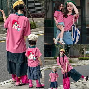 亲子装炸街POLO衫一家三口2025夏卡通母子母女短袖T恤幼儿园活动