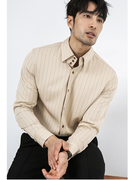 高级感条纹衬衫男正装商务，英伦法式寸衫复古免烫休闲式长袖衬衣
