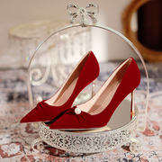 婚鞋女新娘鞋2024年夏季法式秀禾婚纱两穿细跟红色高跟鞋结婚