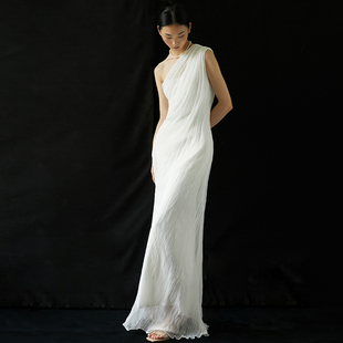 cicidream古典神话希腊风格，手缝桑蚕丝，纯白色长裙连衣裙