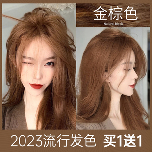 亚麻金棕色染发剂膏奶茶色植物女2023流行色显白头发染色剂纯