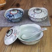 日式和风5.5英寸陶瓷花边盖碗蒸蛋，碗汤碗炖盅粥碗小碗特色餐具