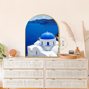 希腊风情地中海圣托里尼白房子爱琴海风景建筑装饰画客厅餐厅挂画