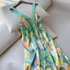 夏威夷风~女士夏季100%真丝素绉缎吊带，连衣裙蝴蝶结桑蚕丝丝绸裙