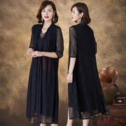 大码防晒连衣裙 40-50岁气质中老年妈妈夏装蕾丝两件套裙子XL