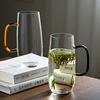 高硼硅玻璃绿茶杯，大容量水杯泡花茶玻璃杯带把手，家用玻璃杯
