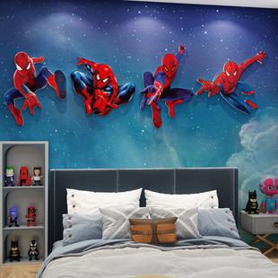 网红漫威蜘蛛侠墙面装饰画儿童，房间布置男孩卧室，床头电竞海报贴纸