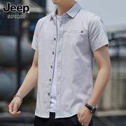 Jeep吉普短袖衬衫男士夏季潮流休闲纯棉寸衫新薄款半袖衬衣外套男