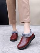老北京布鞋棉鞋女加绒，冬季保暖中老年，短靴皮面休闲老人鞋厚底
