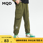 mqd童装男童复古军，绿色休闲裤束脚裤子秋装，儿童工装口袋长裤