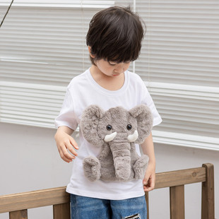 立体小动物图案大象衣服，男童女童儿童t恤短袖夏装纯棉亲子装上衣
