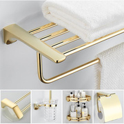 浴室金色毛巾架不锈钢置物架欧式浴巾，架化妆室，五金挂件套装免打孔