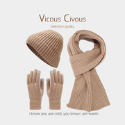 VicousCivous秋冬季加绒保暖帽子围巾手套防寒套装加厚针织三件套