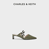 CHARLES&KEITH夏季女鞋CK1-61720071条纹绊带饰尖头高跟鞋拖鞋