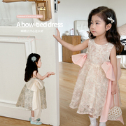 女童亮片公主裙夏装，2024韩版洋气儿童，泡泡袖蝴蝶结连衣裙礼服