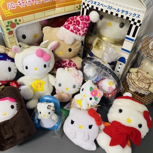 海中古hellokitty毛绒玩偶，挂件黑皮豹纹幽灵贵妇诞生石圣诞