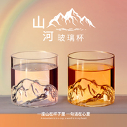 复古国潮风玻璃杯富士山杯山河观山杯，喝水杯耐热泡茶杯主人杯创意
