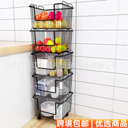 厨房蔬菜篮置物架落地多层可叠加夹缝移动收纳架多用途大容量菜筐