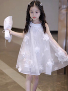 女童白色公主裙礼服夏款蓬蓬裙儿童连衣裙中大童儿童韩版网纱裙子