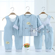 婴幼儿背带套装宝宝三件套加棉0-1岁棉衣男童女童过年服