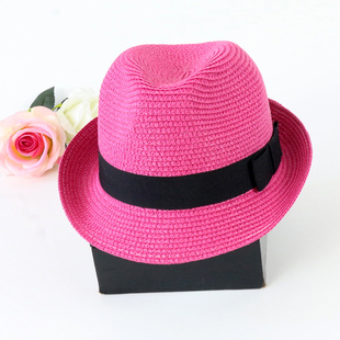 遇优美草帽玫红色时尚礼帽网红款纯色女帽潮搭出游太阳帽