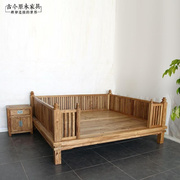 东南亚风格实木护栏床新中式榆木家具BD052-2榆木围栏1.5米双人床