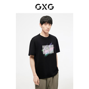 GXG奥莱23年夏潮流时尚个性喷印涂鸦印花宽松情侣短袖男T恤