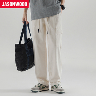 jasonwood坚持我的春季美式休闲户外工装裤直筒松紧腰牛仔裤