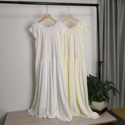 822白色短袖连衣裙女夏季韩版拼接蕾丝飞飞袖小个子甜美长裙