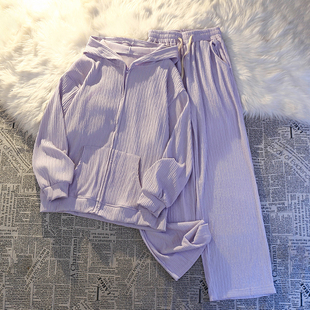 休闲运动套装女夏防紫外线防晒衣宽松开衫，薄款外套上衣长裤两件套