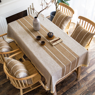 桌布布艺棉麻原木色餐桌布现代日式日系轻奢原木，风茶几布条纹(布条纹)台布