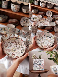 日本作家手作手绘陶器王子与公主童话，餐具马克杯双耳钵碗