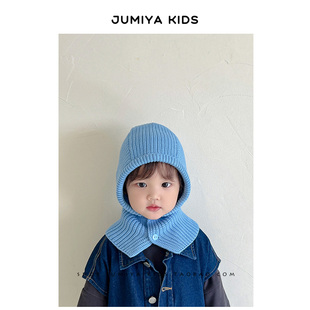 韩国同款~儿童帽子，围巾一体帽男孩炸街冬季宝宝披肩毛线帽潮
