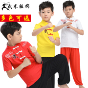 纯棉中式儿童武术T恤 立领中国风云武短袖练功服 武术表演套装