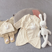 兔年春秋0-3个月新生儿，系带纯棉睡衣服男女，宝宝连体衣婴儿和尚服